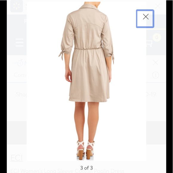 ECI Long Sleeve Cotton Poplin Dress,khaki,NWT - Picture 3 of 4